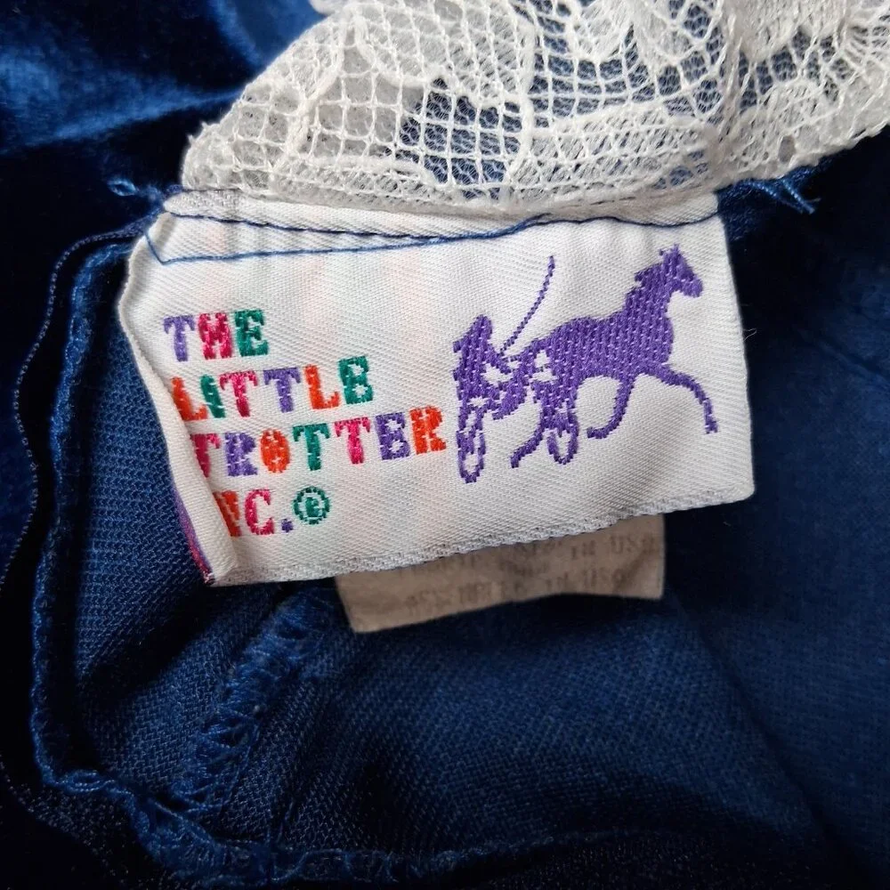 Vintage The Little Trotter Dress Size 4 Royal Blue Velour Lace Collar Party - Picture 6 of 16